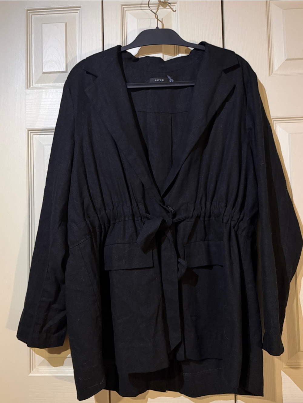 Natori Black Drawstring-Waist Linen Blazer